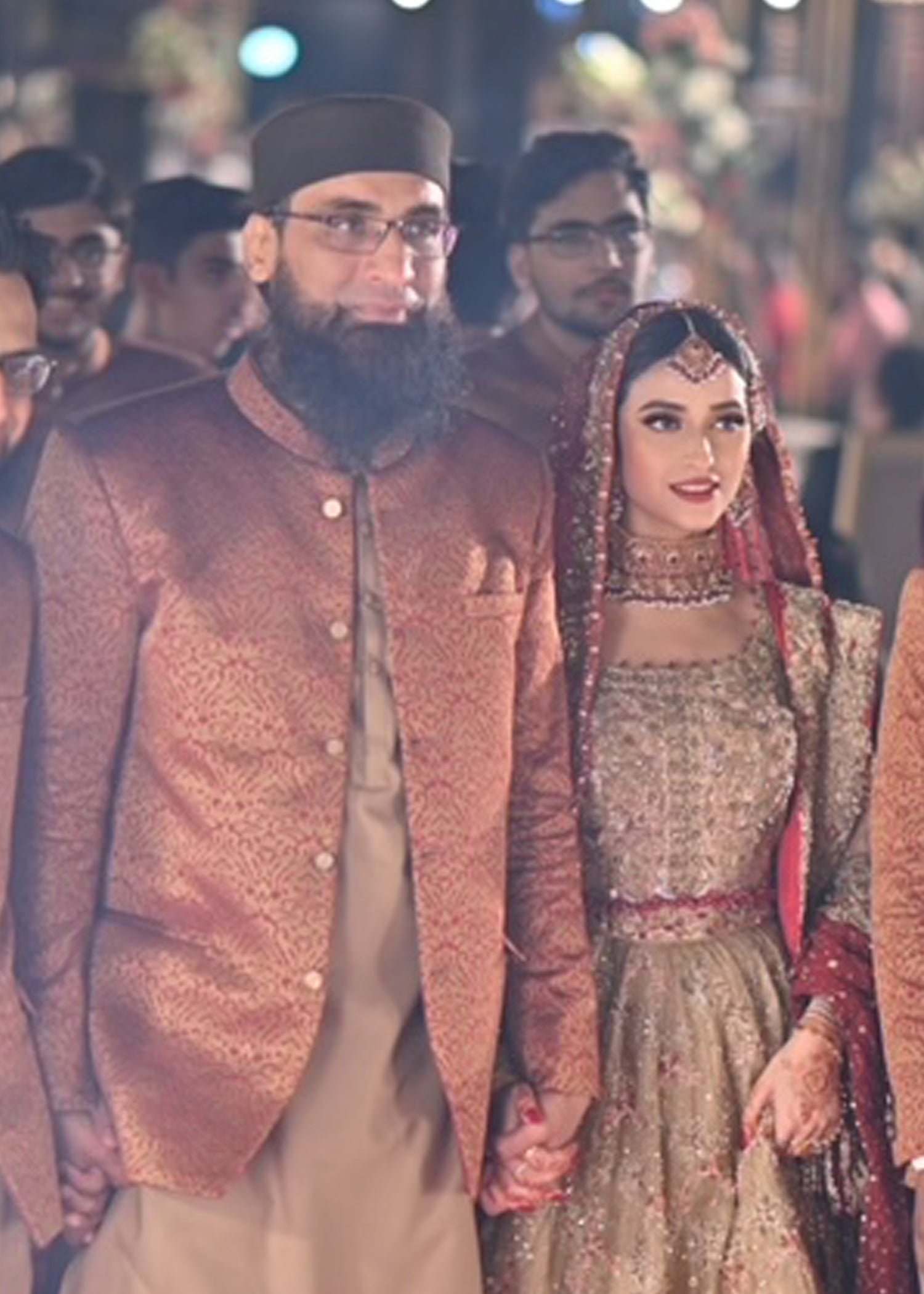 Pakistani Deep Red Gold Embellished Silk Blend Bridal Lehenga (3-Piece) - Image 6