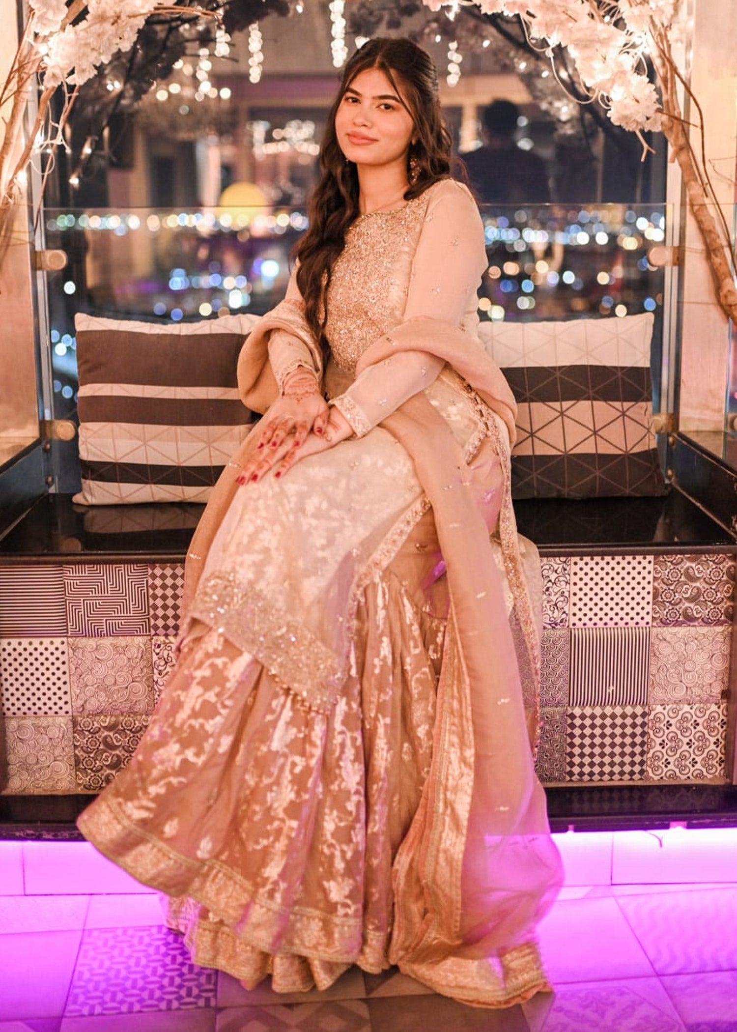 Pakistani Deep Red Gold Embroidered Silk Blend Bridal Lehenga (3-Piece) - Image 2