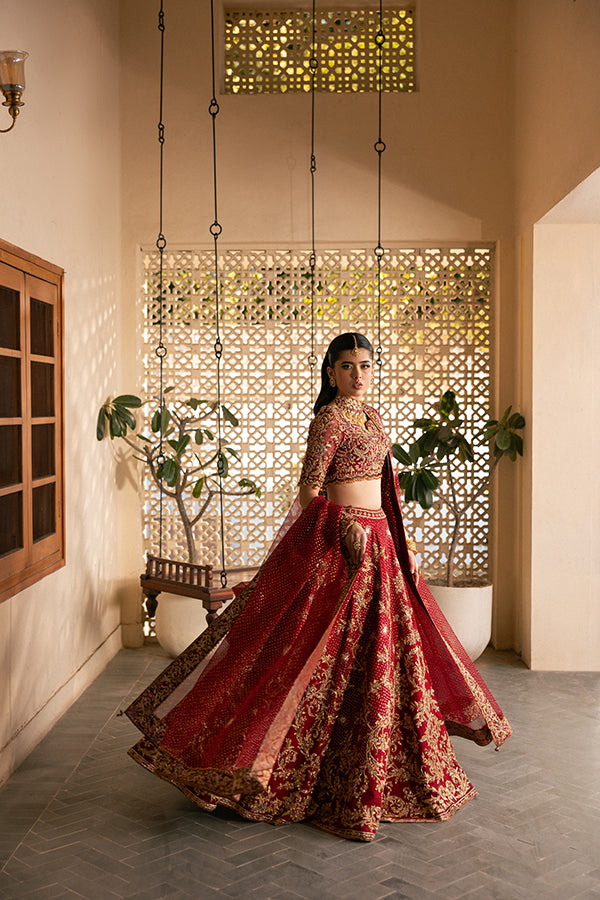 Ruby Red Zardozi Embroidered Silk Blend Lehenga Choli (3-Piece) - Image 8
