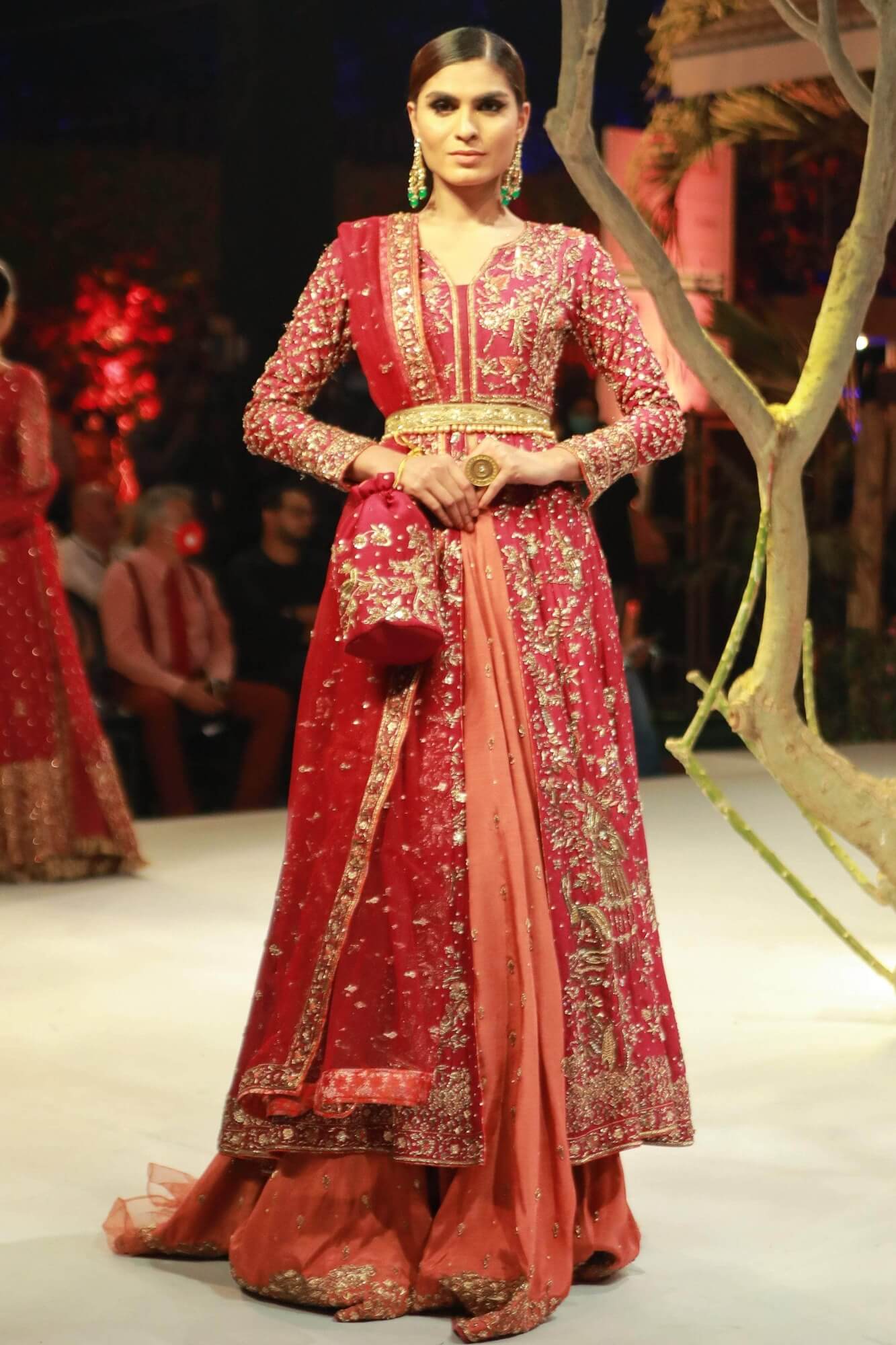 Deep Crimson Zardozi Resham Silk-Blend Lehenga (3-Piece) - Image 3
