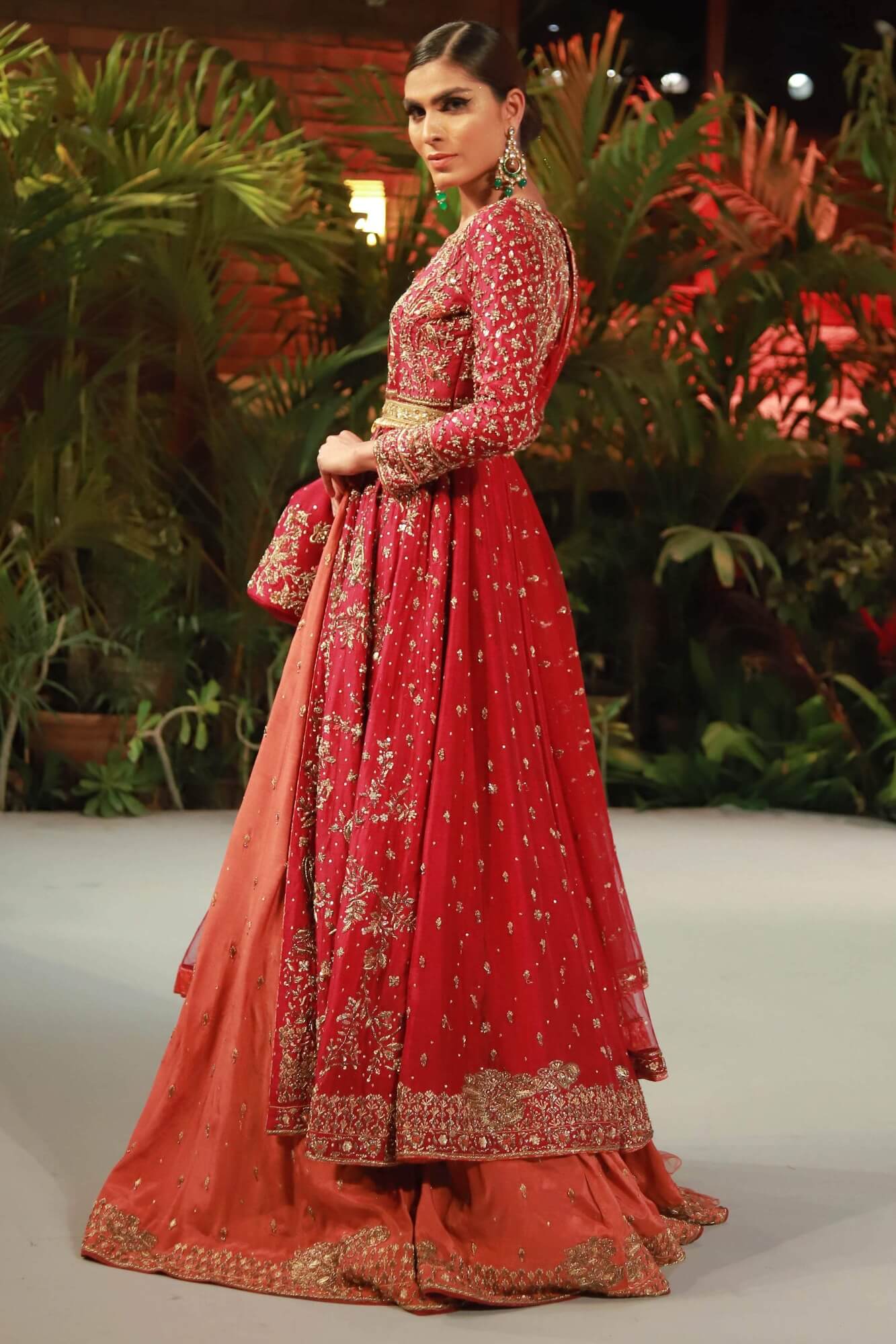 Deep Crimson Zardozi Resham Silk-Blend Lehenga (3-Piece) - Image 4