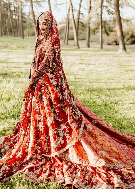 Deep Red Zardozi Silk Bridal Lehenga (3-Piece) - Image 1