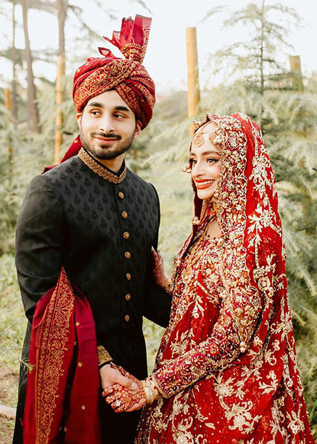 Deep Red Zardozi Silk Bridal Lehenga (3-Piece) - Image 3