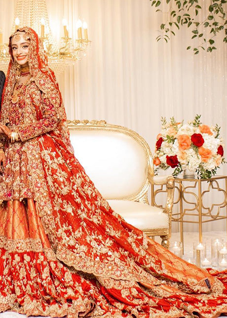 Deep Red Zardozi Silk Bridal Lehenga (3-Piece) - Image 5