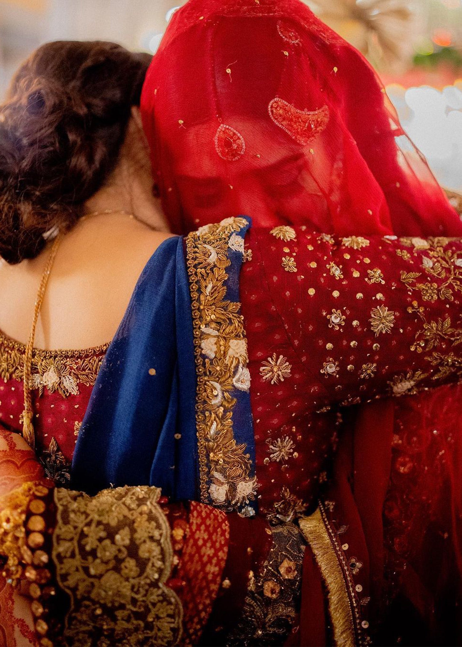 Pakistani Deep Red Gold Embroidered Silk Brocade Lehenga (3-Piece) - Image 9