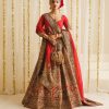 Pakistani Scarlet Gold Embellished Silk Bridal Lehenga (3-Piece) - Image 2