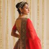 Pakistani Scarlet Gold Embellished Silk Bridal Lehenga (3-Piece) - Image 4