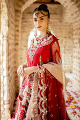 Deep Red Hand-Embellished Silk Lehenga (3-Piece) - Image 3