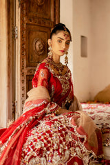 Deep Red Hand-Embellished Silk Lehenga (3-Piece) - Image 4