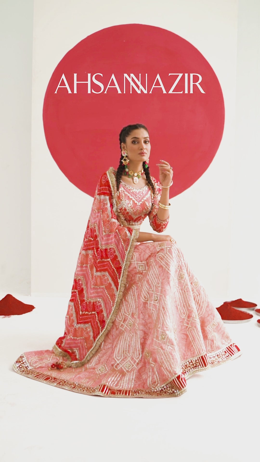 Pakistani Tango Red Zardozi Silk Georgette & Jamawar Lehenga (3-Piece) - Image 6