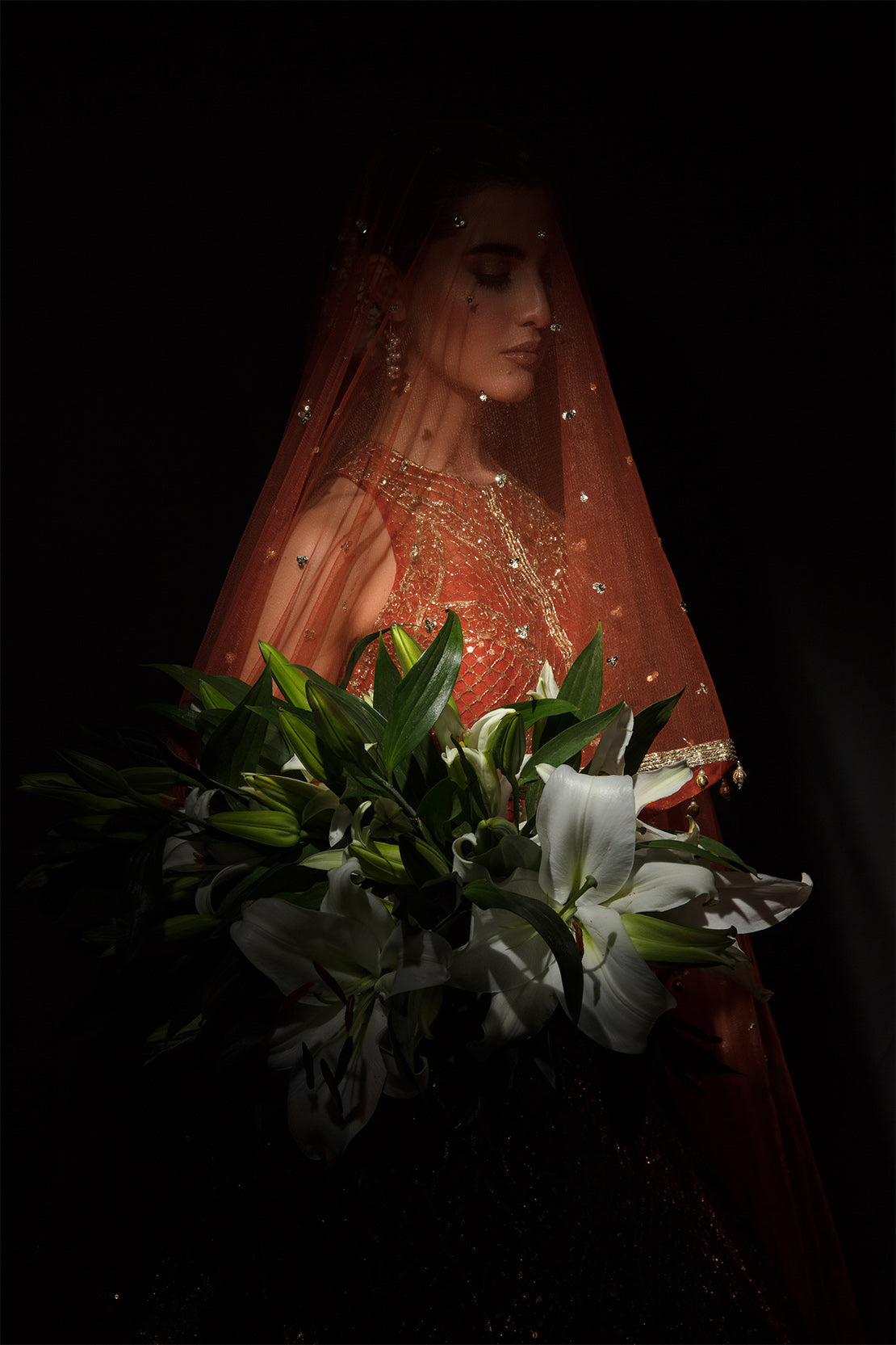 Pakistani Rust Red Embroidered Silk Lehenga Choli (3-Piece) - Image 6