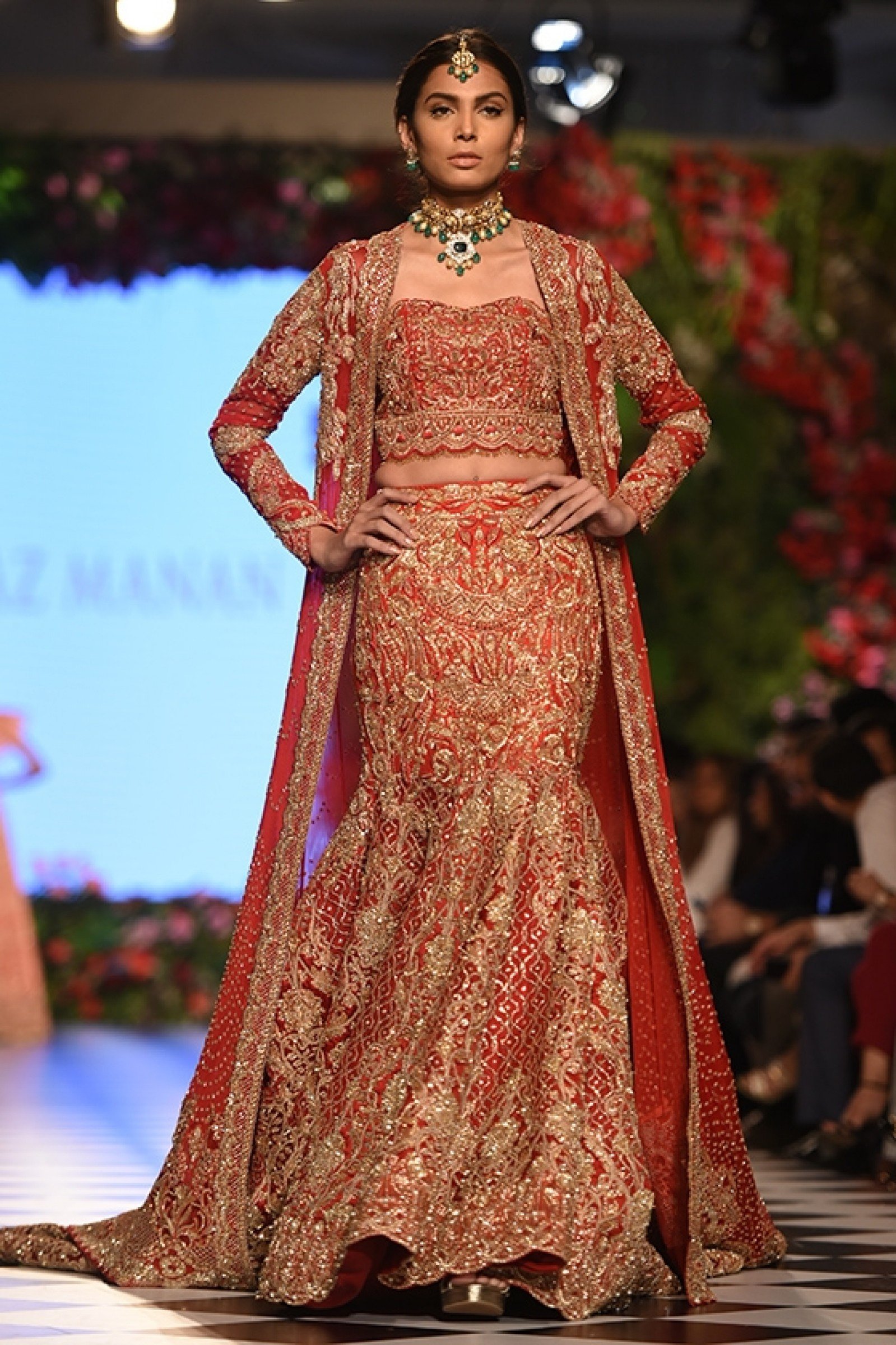 Pakistani Red Embellished Silk Lehenga Choli (2-Piece) - Image 1