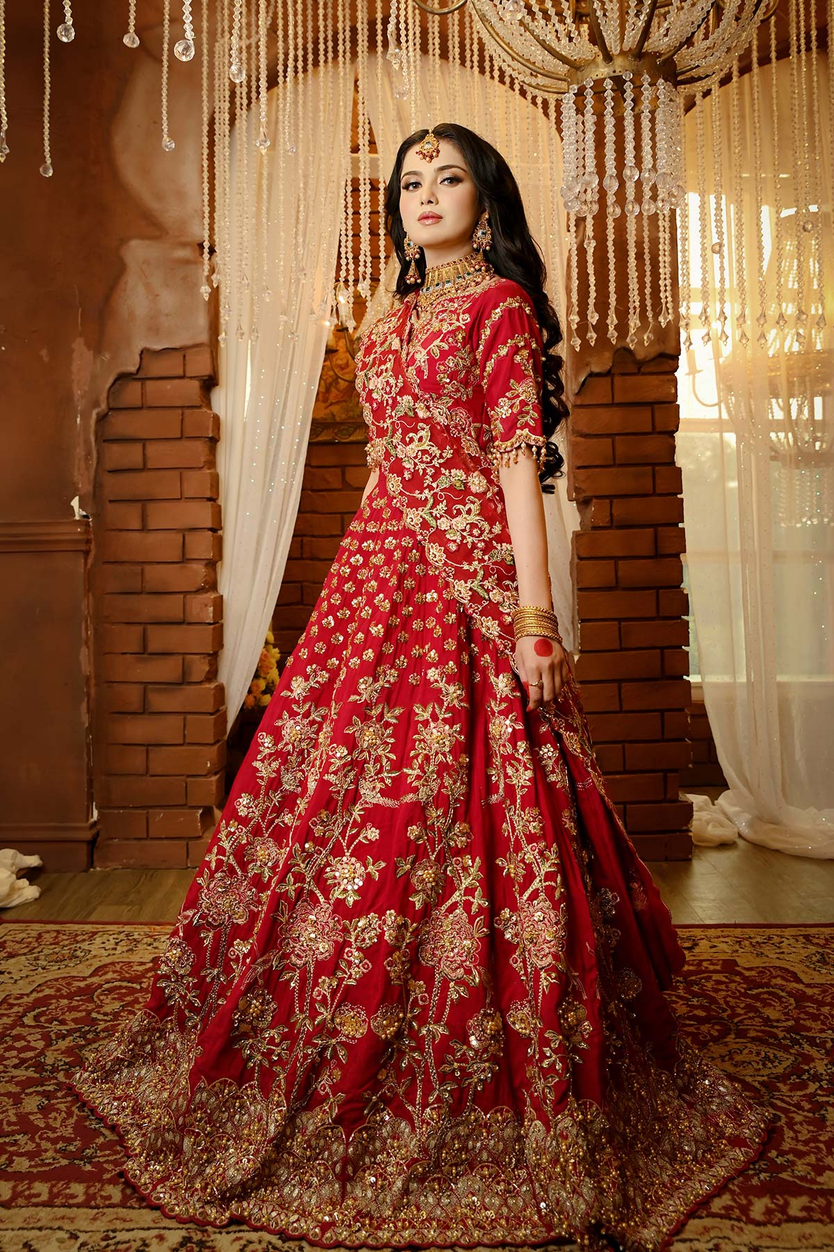Deep Red Embroidered Silk & Net Lehenga Choli (3-Piece) - Image 1
