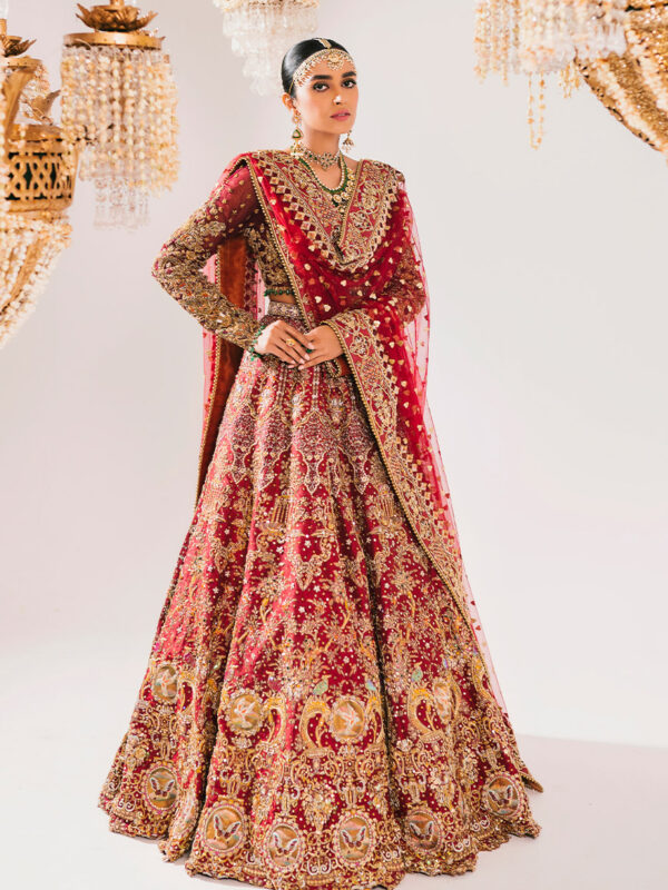 Deep Red Embellished Silk Bridal Lehenga (3-Piece) - Image 1