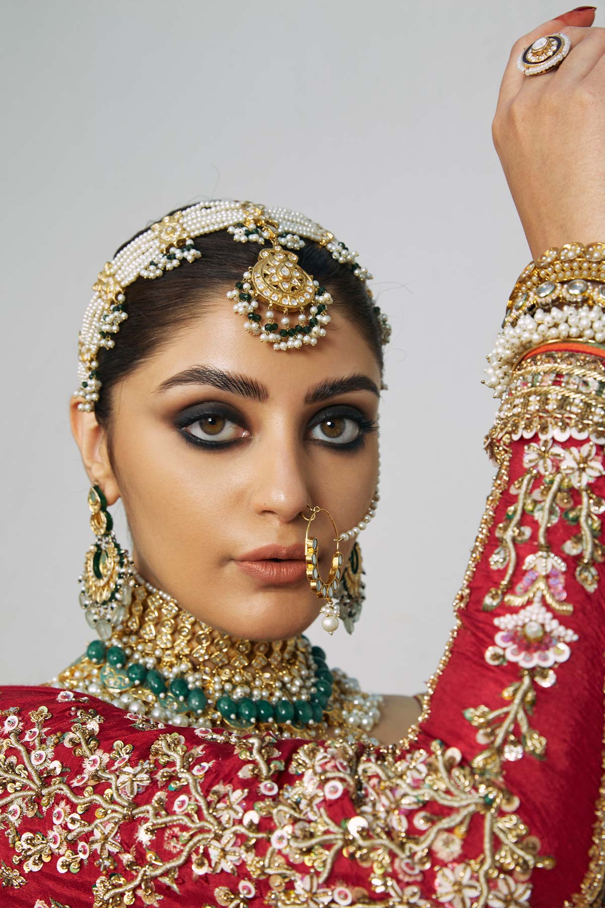 Carmine Red Embroidered Silk Bridal Lehenga Choli (3-Piece) - Image 5