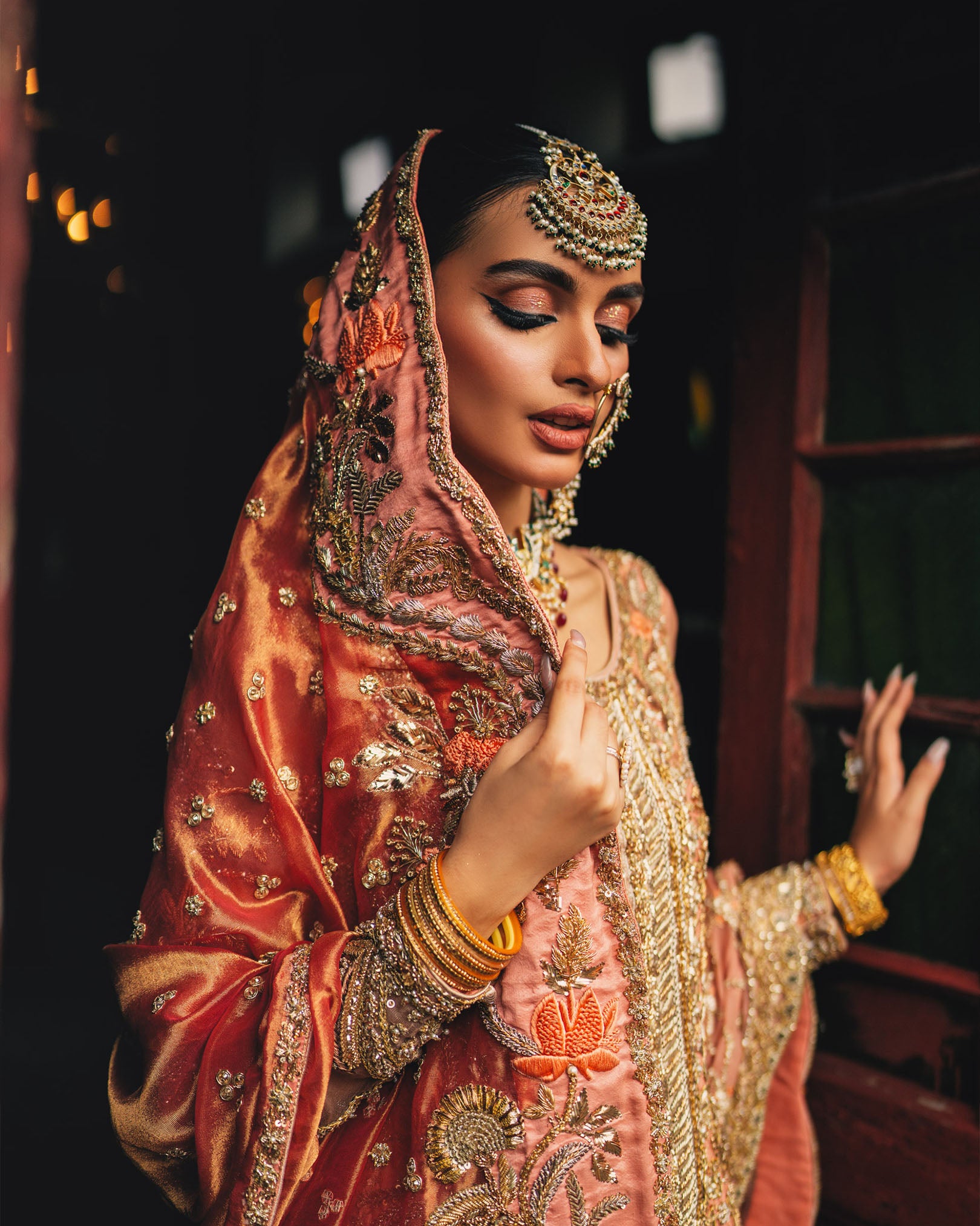 Red Hand-Embellished Silk Farshi Lehenga (3-Piece) - Image 2