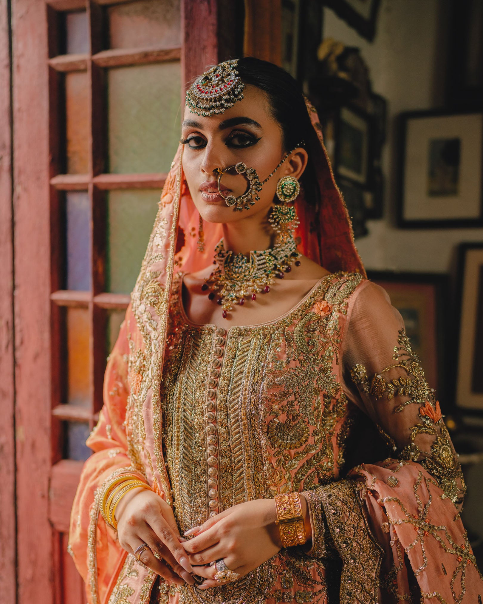 Red Hand-Embellished Silk Farshi Lehenga (3-Piece) - Image 3