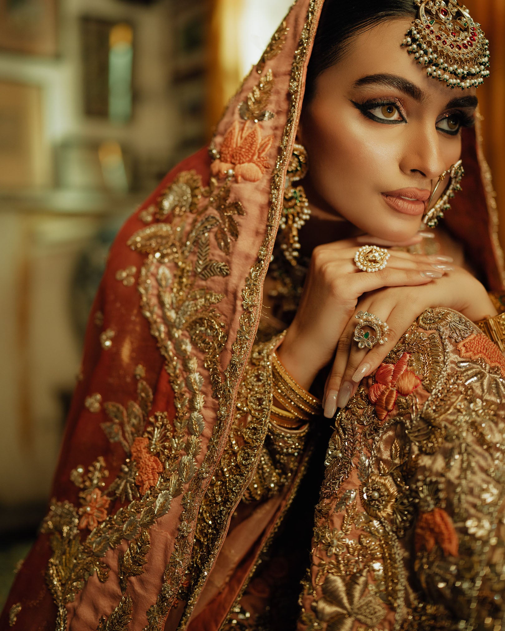 Red Hand-Embellished Silk Farshi Lehenga (3-Piece) - Image 4