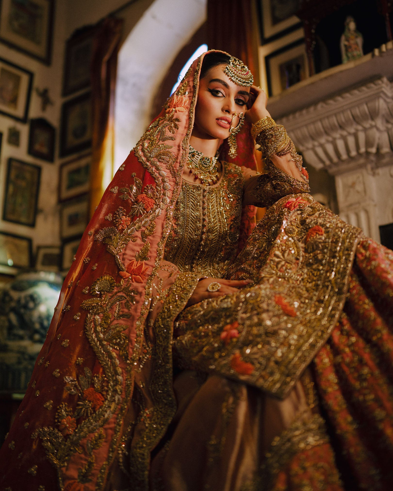 Red Hand-Embellished Silk Farshi Lehenga (3-Piece) - Image 5