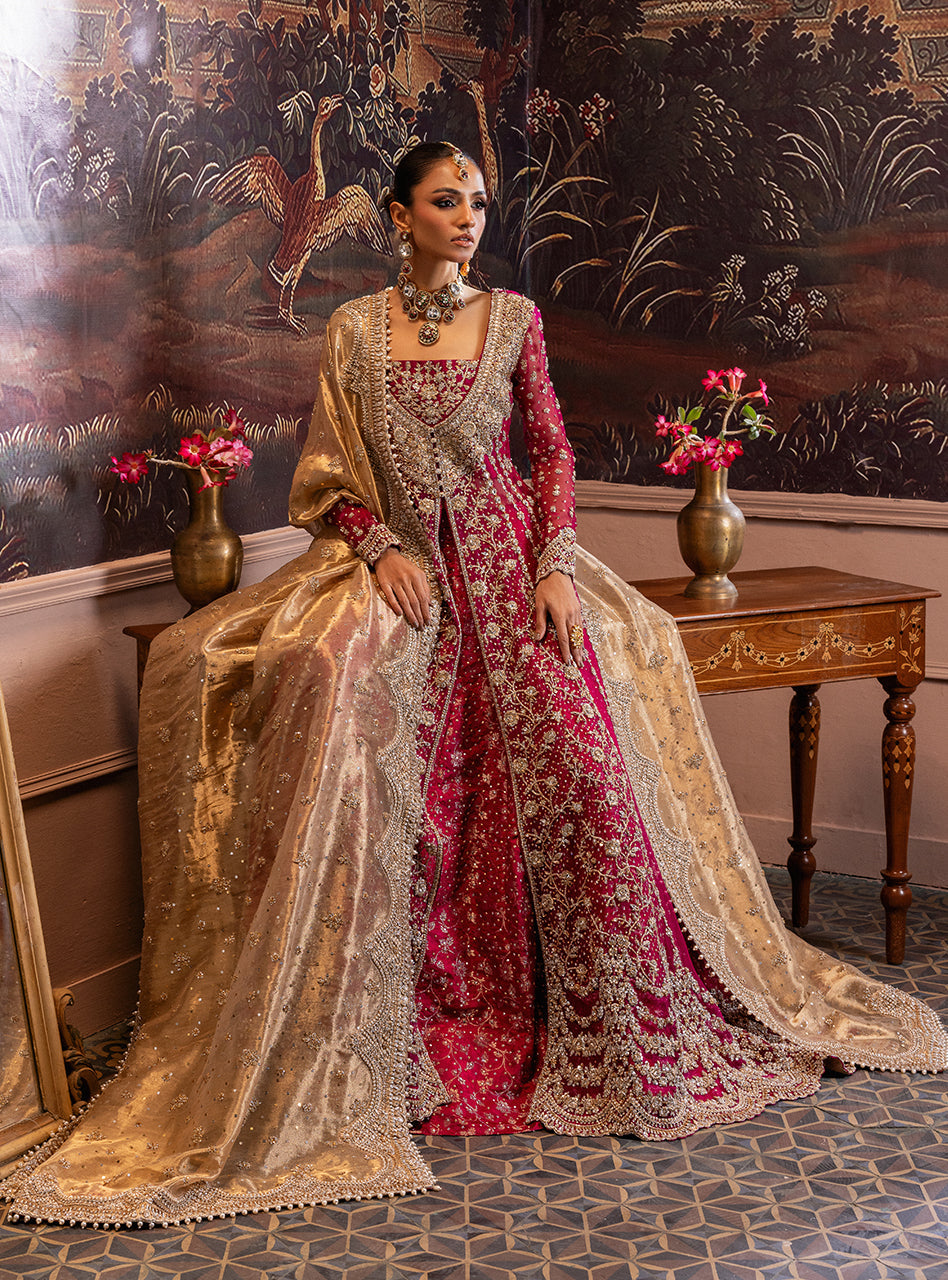 Pakistani Cherry Red Zardozi Organza & Jamawar Lehenga (3-Piece) - Image 10