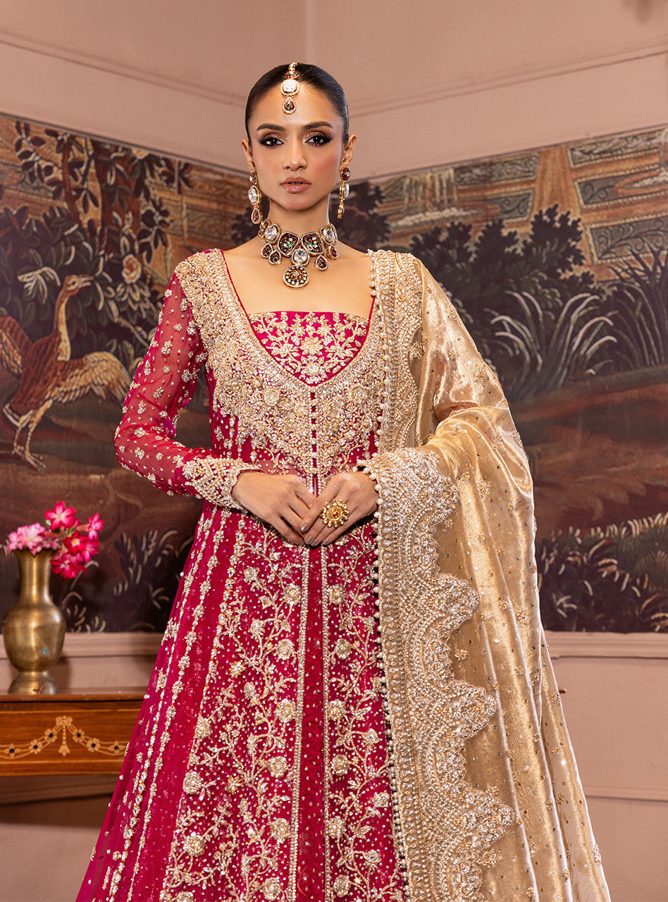 Pakistani Cherry Red Zardozi Organza & Jamawar Lehenga (3-Piece) - Image 15