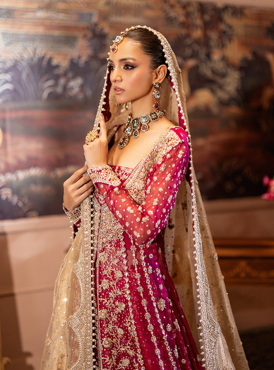 Pakistani Cherry Red Zardozi Organza & Jamawar Lehenga (3-Piece) - Image 20