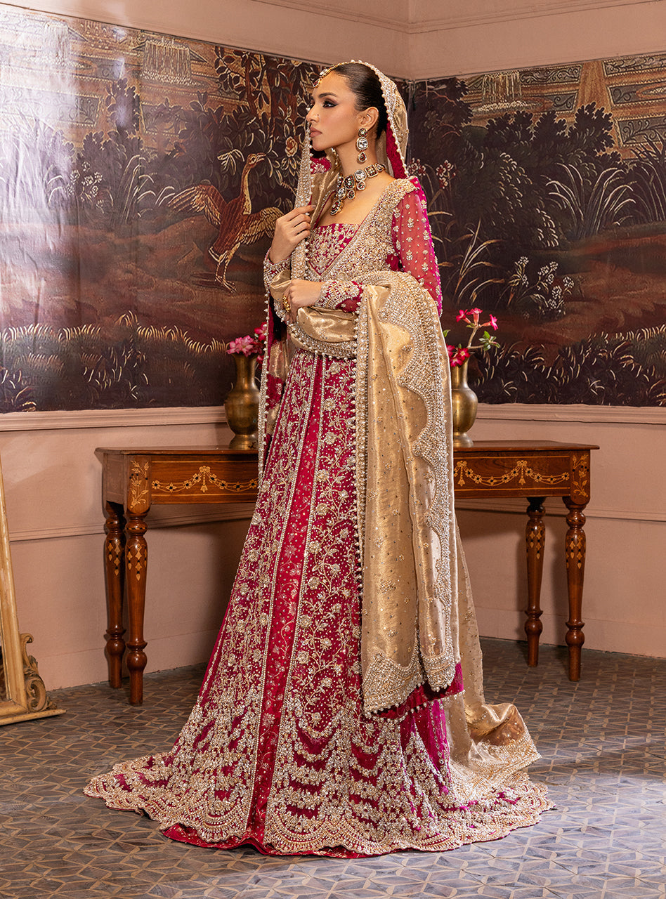 Pakistani Cherry Red Zardozi Organza & Jamawar Lehenga (3-Piece) - Image 5