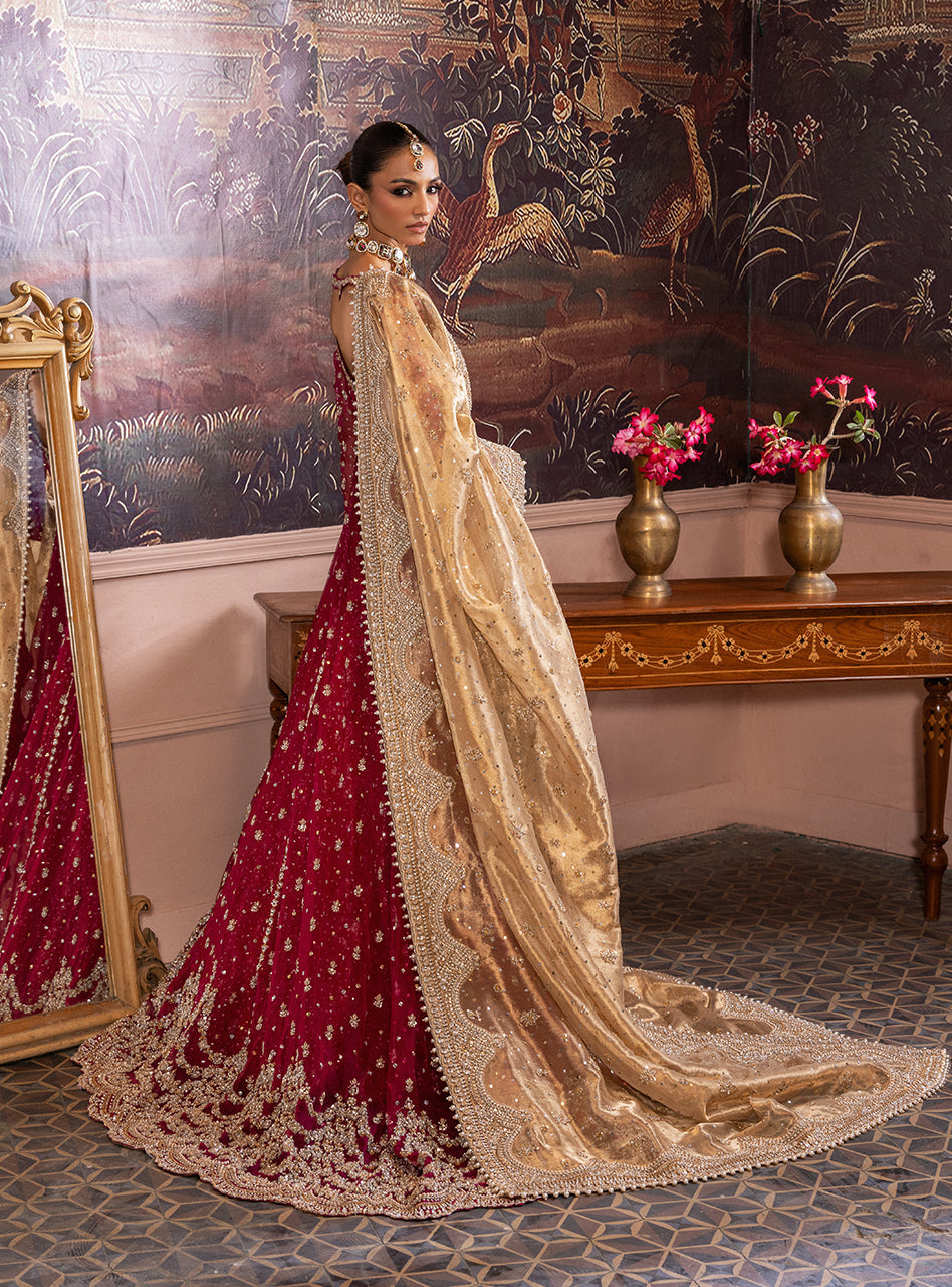 Pakistani Cherry Red Zardozi Organza & Jamawar Lehenga (3-Piece) - Image 7
