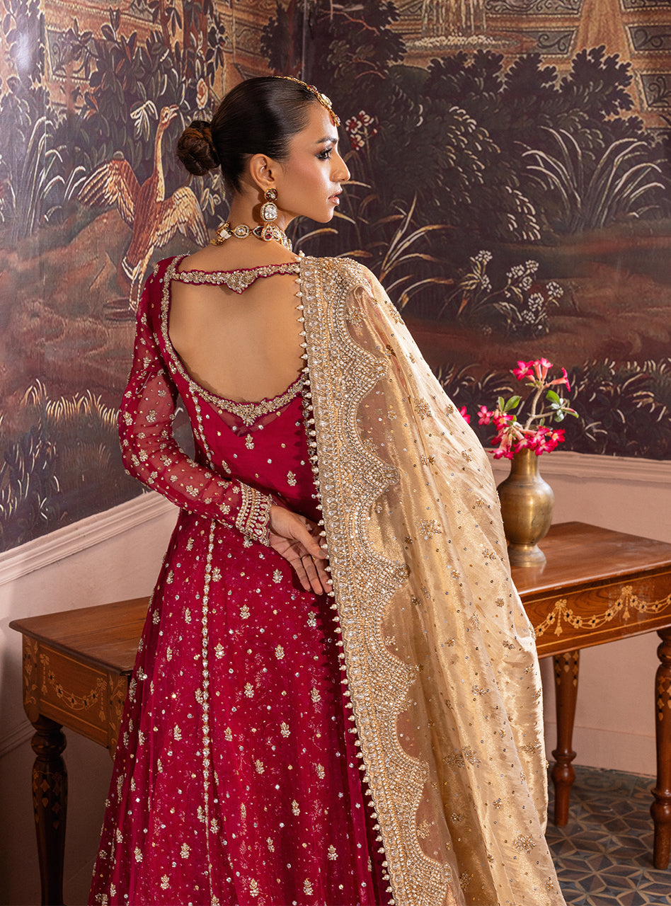 Pakistani Cherry Red Zardozi Organza & Jamawar Lehenga (3-Piece) - Image 8