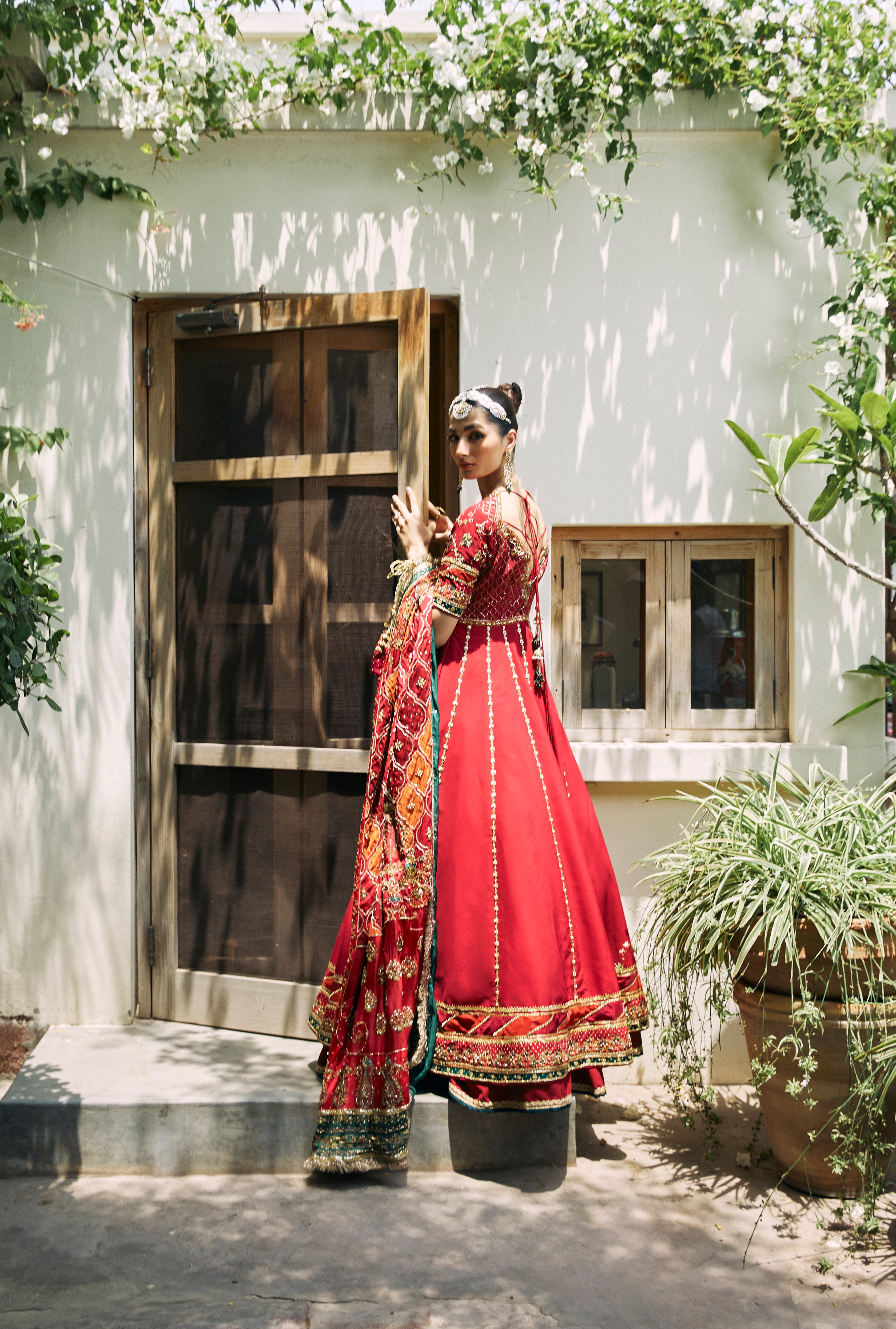 Pakistani Red Embellished Silk Bridal Lehenga (3-Piece) - Image 3
