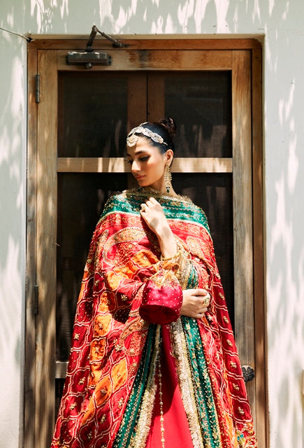 Pakistani Red Embellished Silk Bridal Lehenga (3-Piece) - Image 5