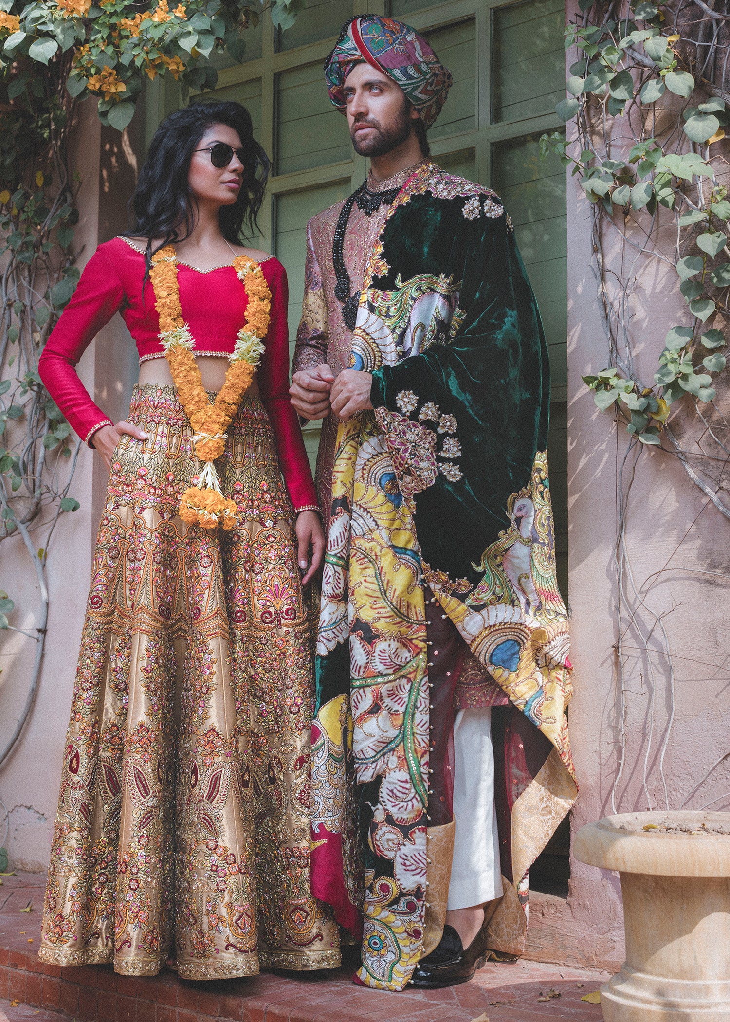 Pakistani Scarlet Mirror Work Silk-Blend Lehenga (2-Piece) - Image 2