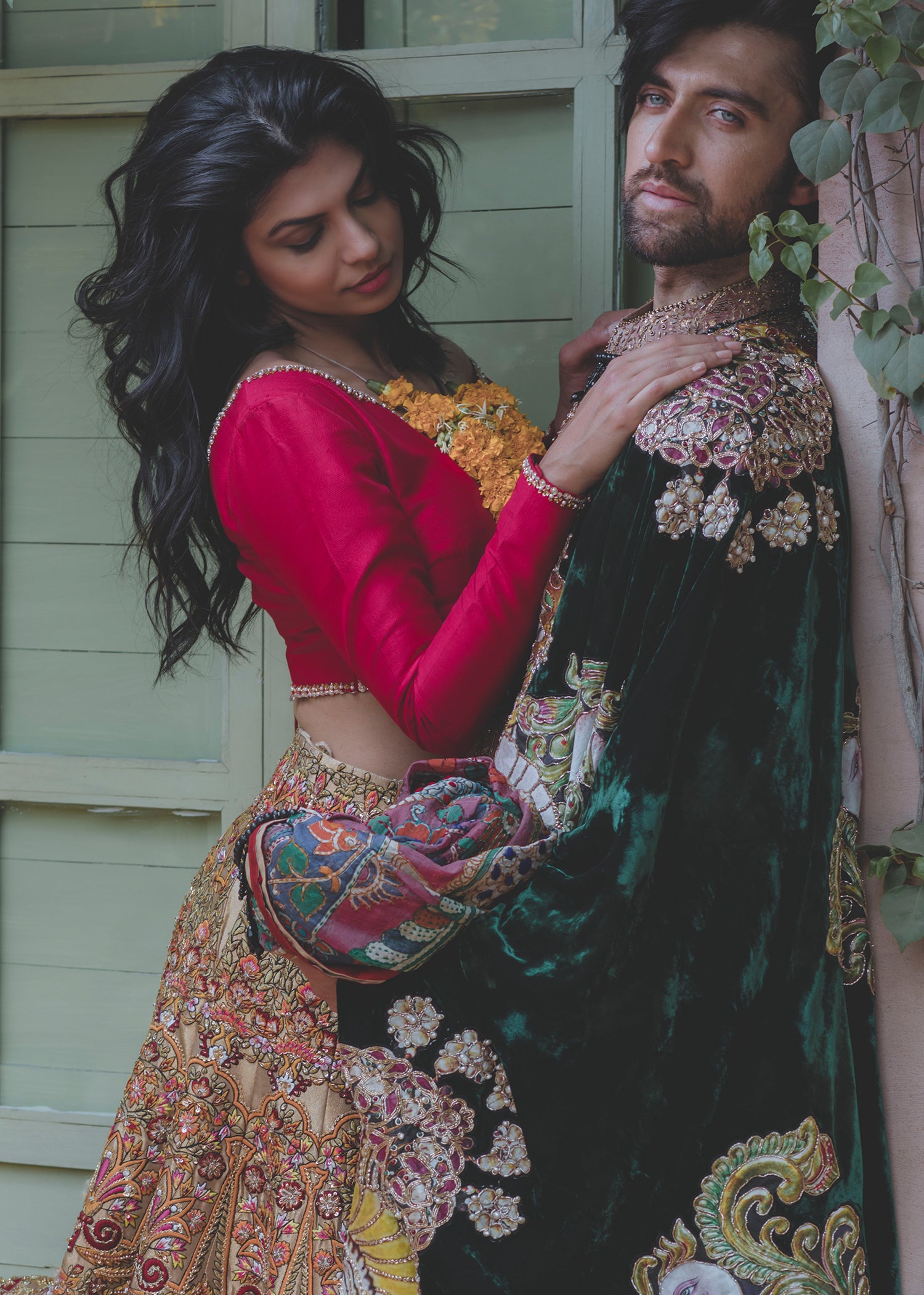 Pakistani Scarlet Mirror Work Silk-Blend Lehenga (2-Piece) - Image 3