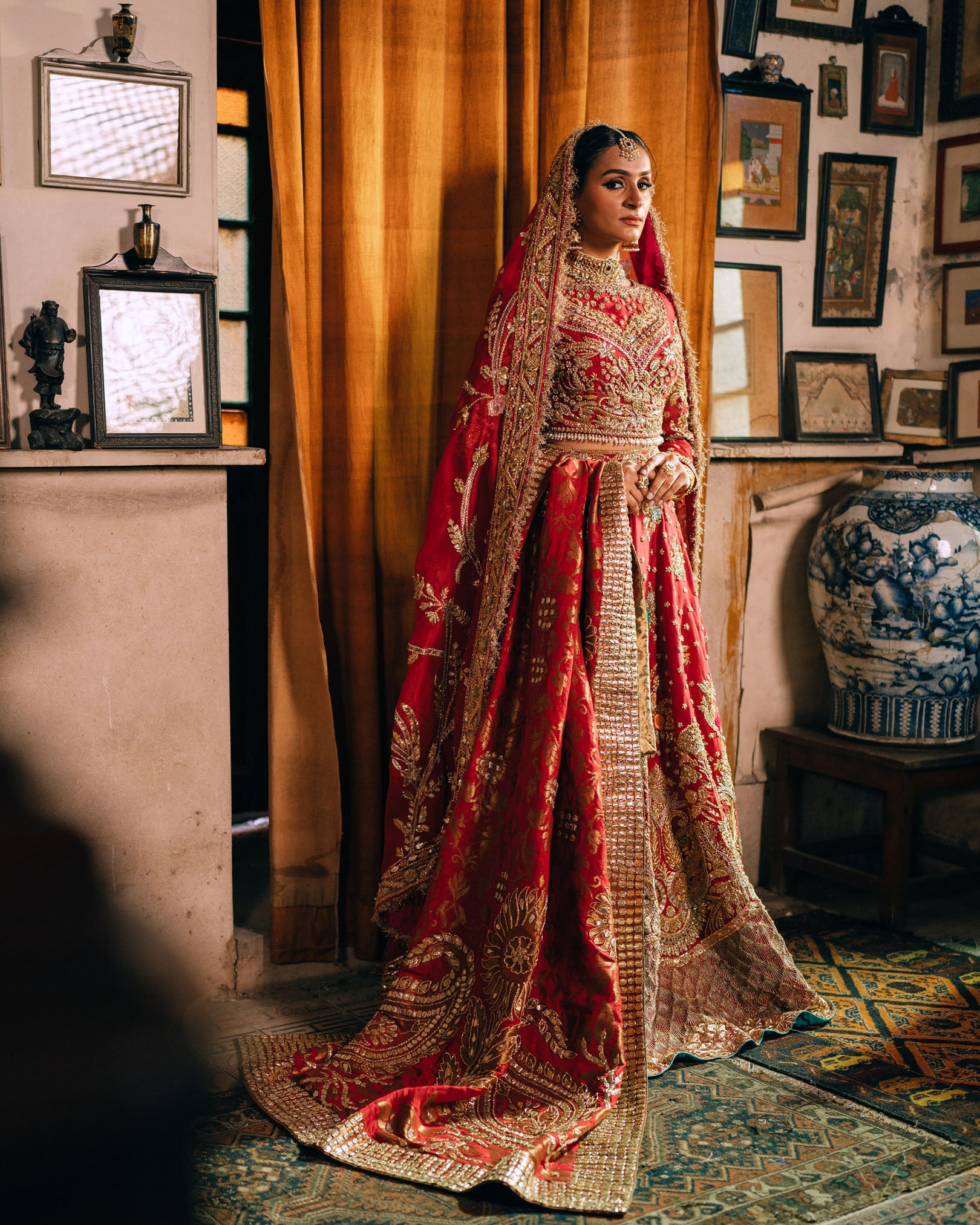 Red Nakshi Tilla Resham Silk Lehenga Choli (3-Piece) - Image 2