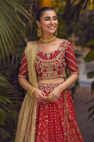 Scarlet Gota Embroidered Silk Net Choli & Organza Lehenga (3-Piece) - Image 17