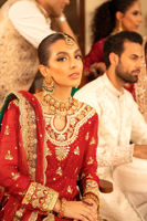 Deep Scarlet Gota Kaamdani Silk Net Lehenga (3-Piece) - Image 5