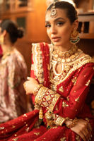 Deep Scarlet Gota Kaamdani Silk Net Lehenga (3-Piece) - Image 8