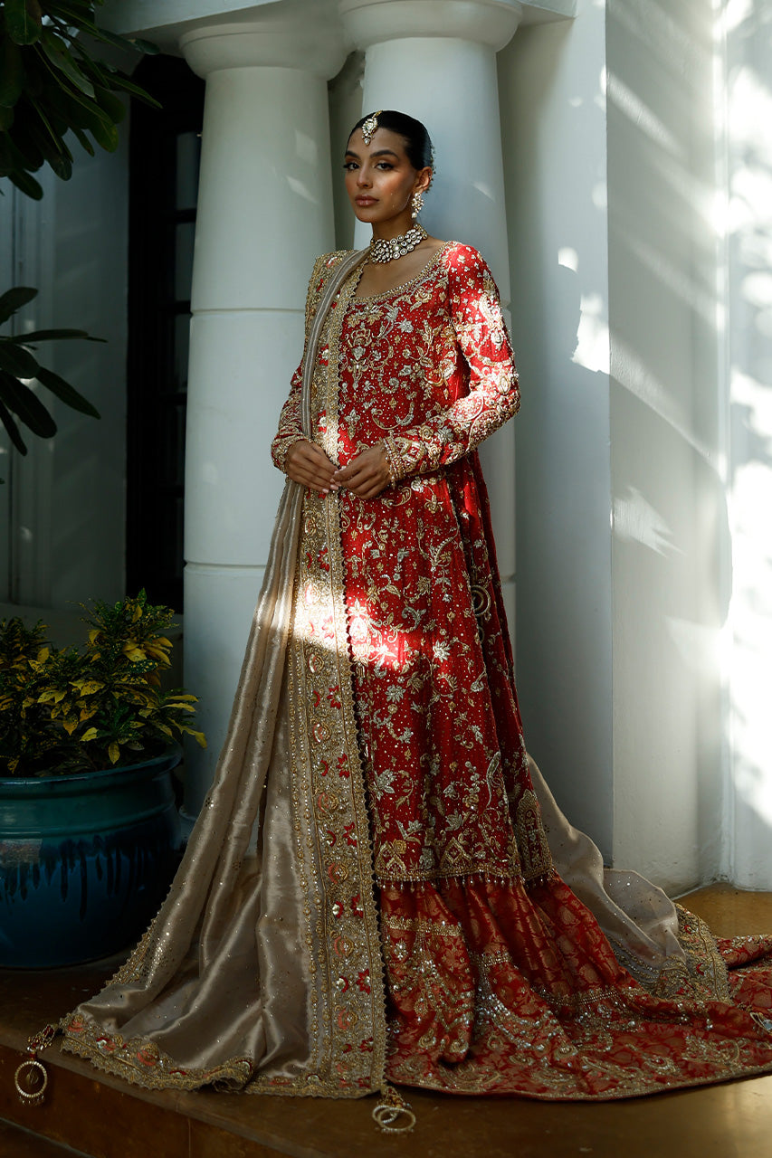 Scarlet Zardozi Silk Net & Jamavaar Farshi Lehenga (3-Piece) - Image 1