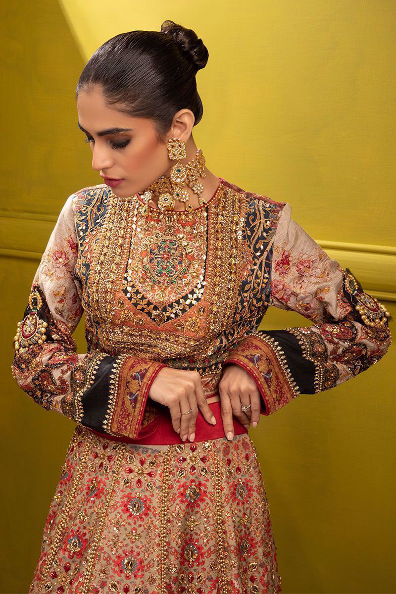 Pakistani Multi-Colour Kashmiri Embroidered Silk Lehenga Choli (3-Piece) - Image 4