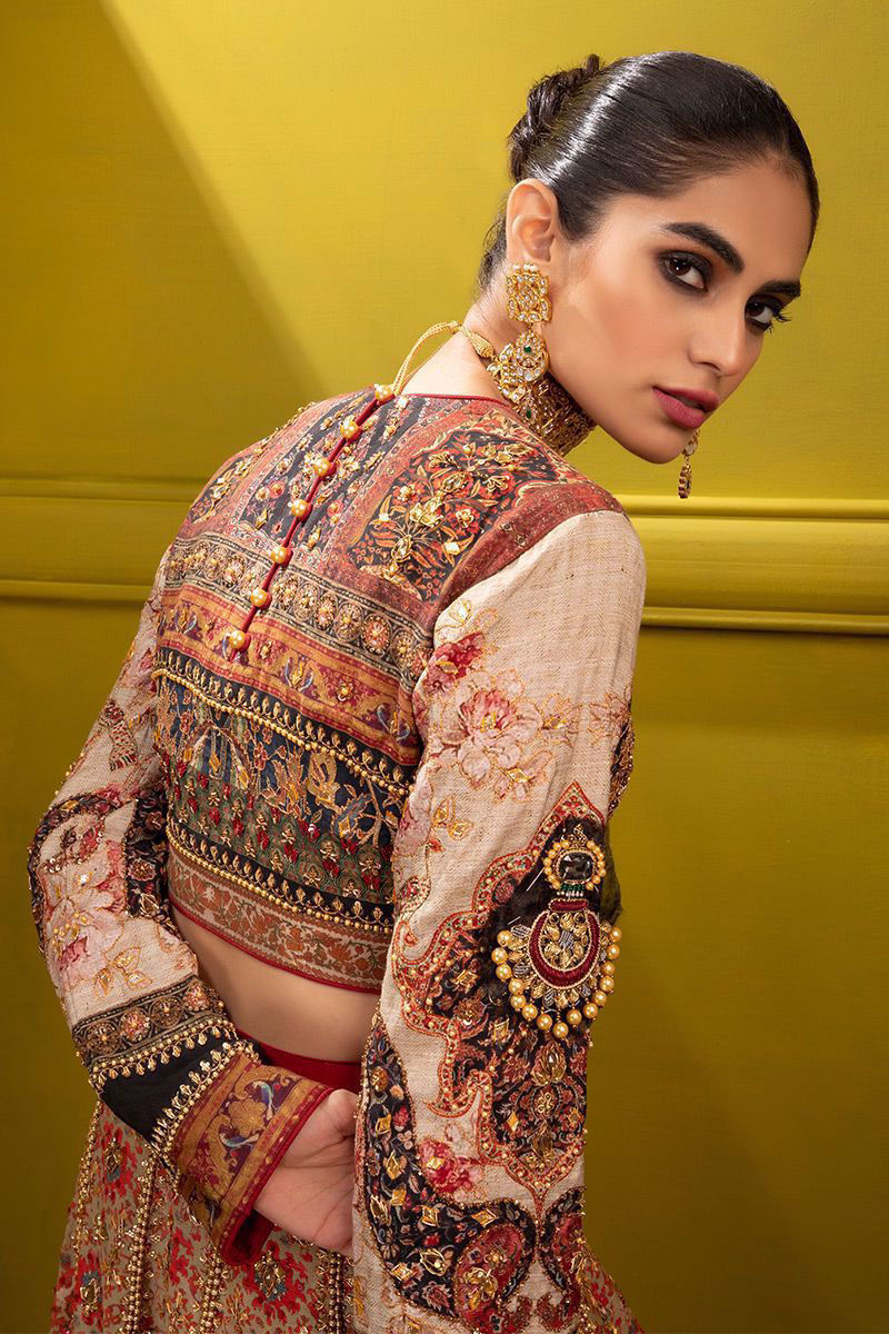 Pakistani Multi-Colour Kashmiri Embroidered Silk Lehenga Choli (3-Piece) - Image 5