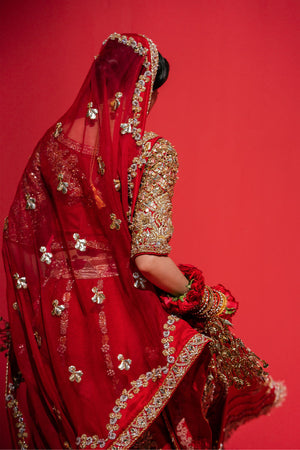 Pakistani Blood Red Embellished Silk Lehenga Choli (3-Piece) - Image 10