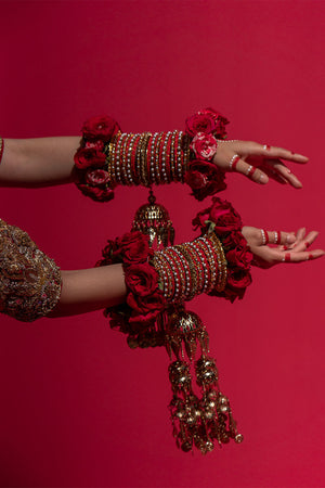 Pakistani Blood Red Embellished Silk Lehenga Choli (3-Piece) - Image 5