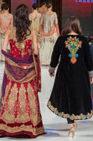 Red & Plum Embellished Silk Velvet Bridal Lehenga (3-Piece) - Image 3