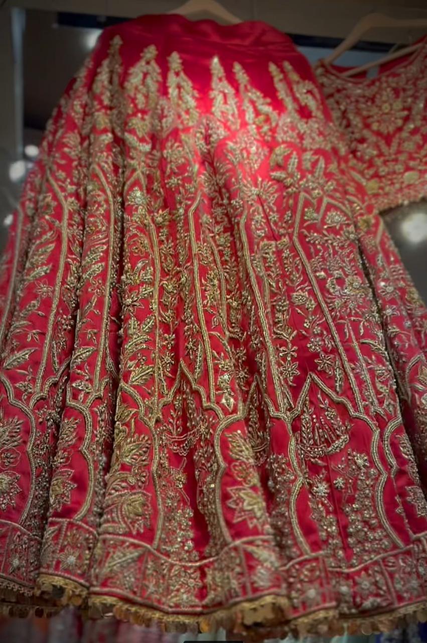 Royal Red Zardozi Silk Lehenga Choli (3-Piece) - Image 3