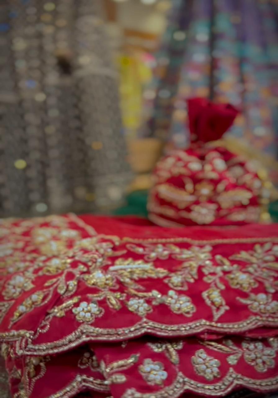 Royal Red Zardozi Silk Lehenga Choli (3-Piece) - Image 4