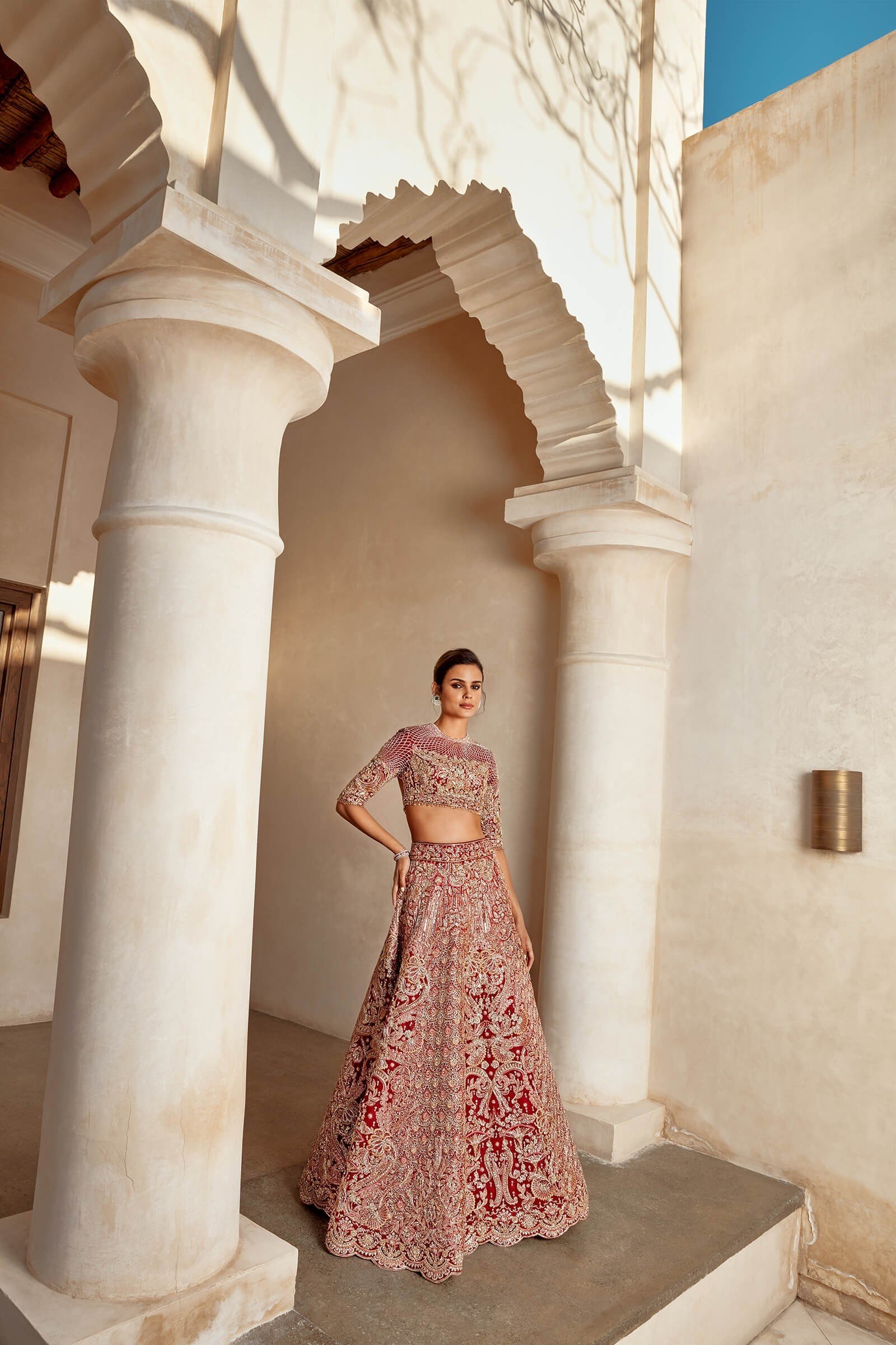 Deep Red Embellished Silk Bridal Lehenga Choli (2-Piece) - Image 1