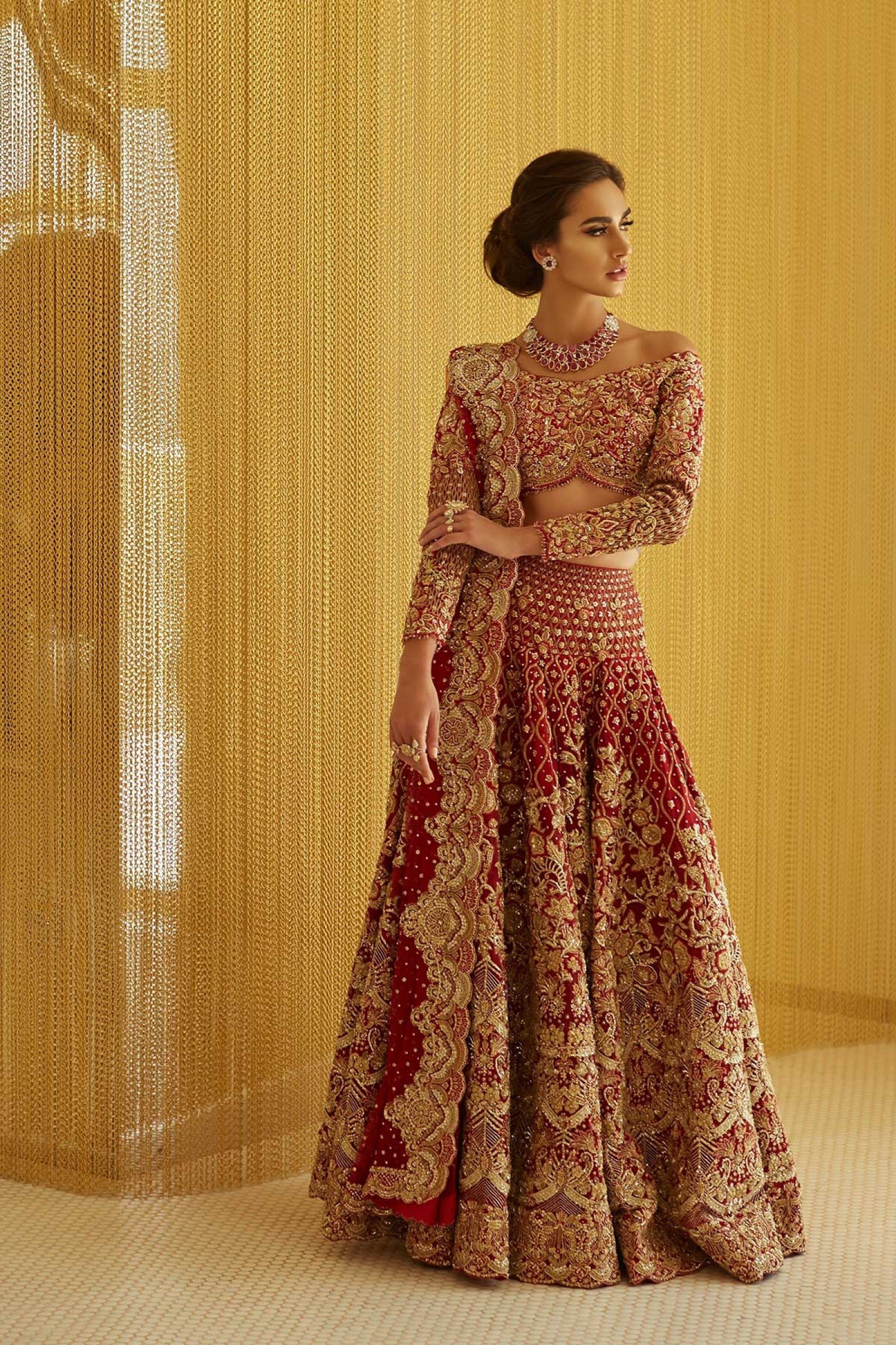 Deep Red Zardozi Marori Silk Lehenga (3-Piece) - Image 1