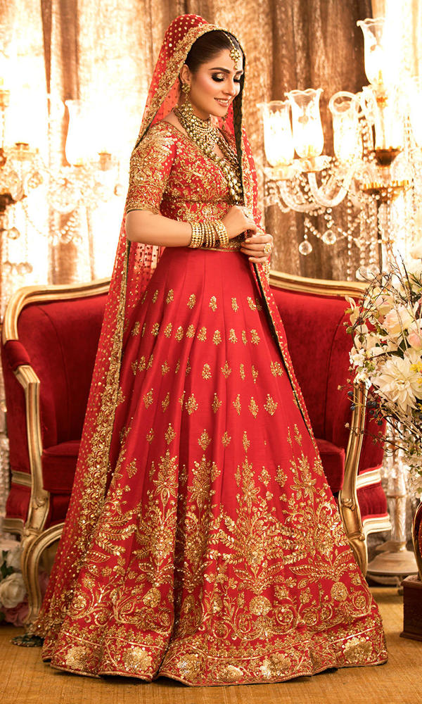 Red Handworked Silk Bridal Lehenga Choli (3-Piece) - Image 2