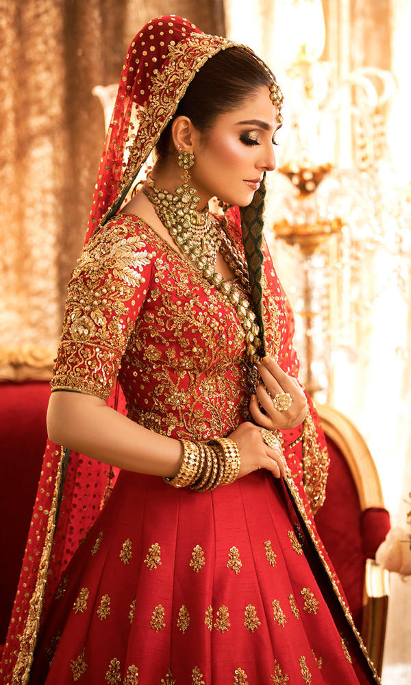 Red Handworked Silk Bridal Lehenga Choli (3-Piece) - Image 3