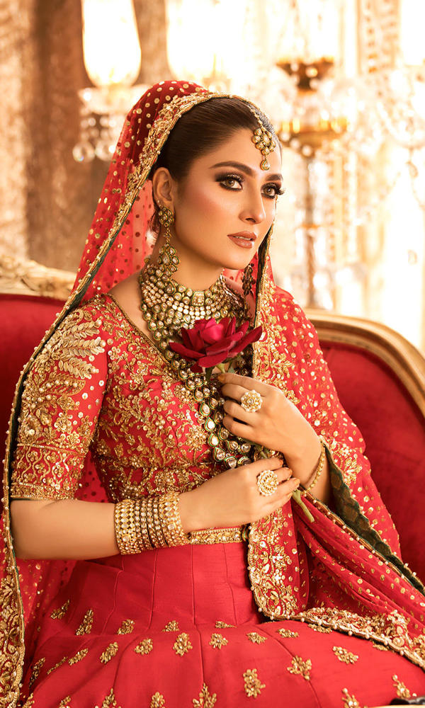 Red Handworked Silk Bridal Lehenga Choli (3-Piece) - Image 4